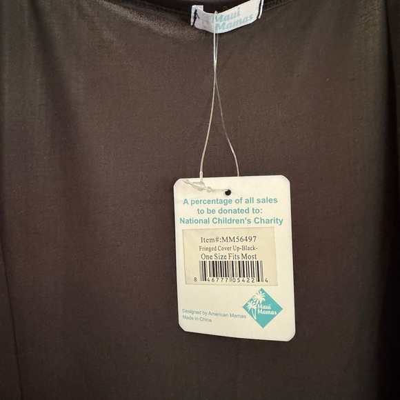 NWT Maui Mamas Elegant Black Fringe Swim Cover Up Kimono One Size - Picture 3 of 4